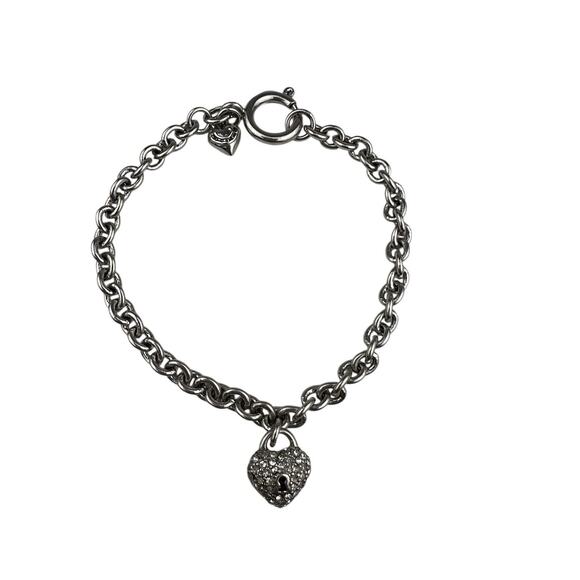 Juicy Couture Silver Tone Bracelet 7.25" Chain Small Pave Heart Charm - Picture 1 of 9